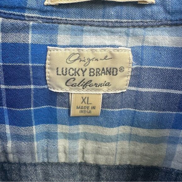 Lucky Brand Mens' Size. XL Blue and White Plaid L/S Button Down Shirt - Picture 6 of 9